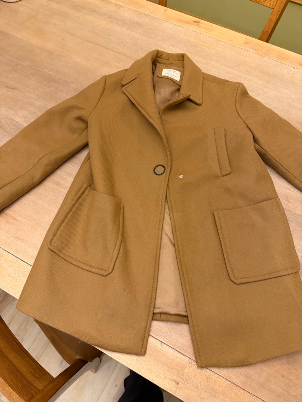 Zara Kids Camel/Tan Single-Breasted Pea Coat